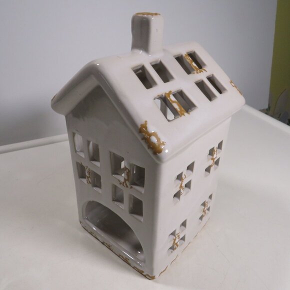 Ceramic House for Tea Light Glazed Ivory & Tan Hobby Lobby 2018 - Picture 1 of 11